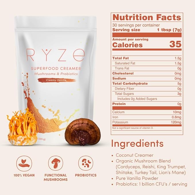 Ryze Superfoods Probiotic Coffee Creamer – Vanilla Latte