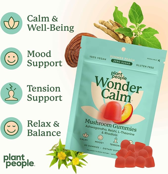 Plant People WonderCalm Mushroom Gummies – Summer Peach Flavor