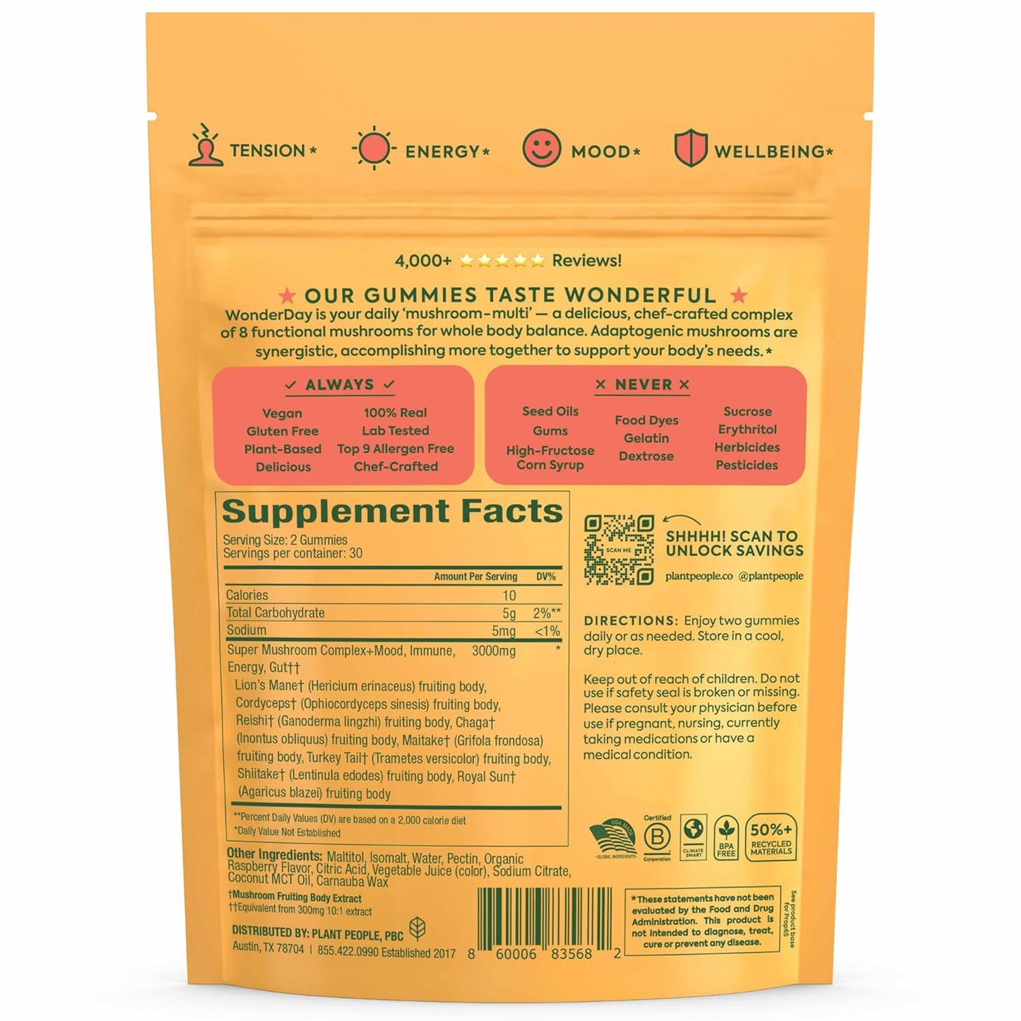 Plant People WonderDay Mushroom Gummies – Wild Raspberry