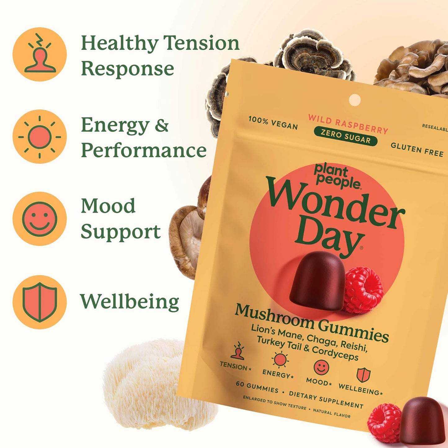 Plant People WonderDay Mushroom Gummies – Wild Raspberry
