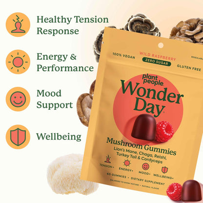 Plant People WonderDay Mushroom Gummies – Wild Raspberry