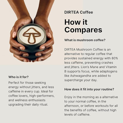Dirtea Mushroom Coffee with Organic Lion’s Mane, Maca, Ashwagandha & Vitamin B Complex